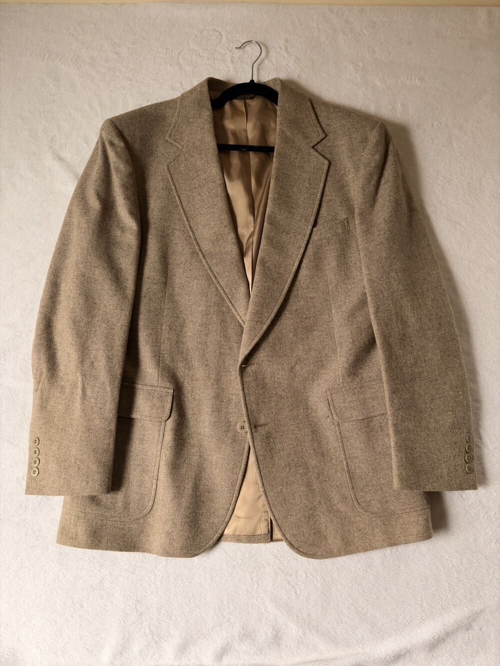 STRATHMORE MENS SPORT COAT Beige 43R WOOL BLAZER Made in USA